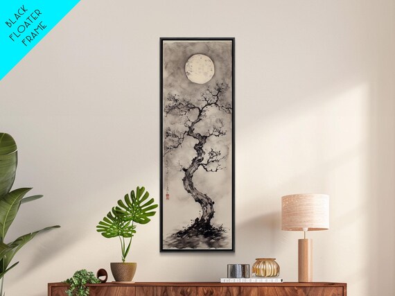 Print Moon And Tree Painting Mystical Wabi Sabi Wall Art Japanese Inspired Rustic Decor Above Bed Wall Art Gift Him
