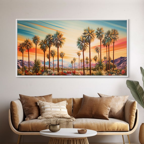 Desert Landscape Palm Tree Sunset Panoramic Art Print