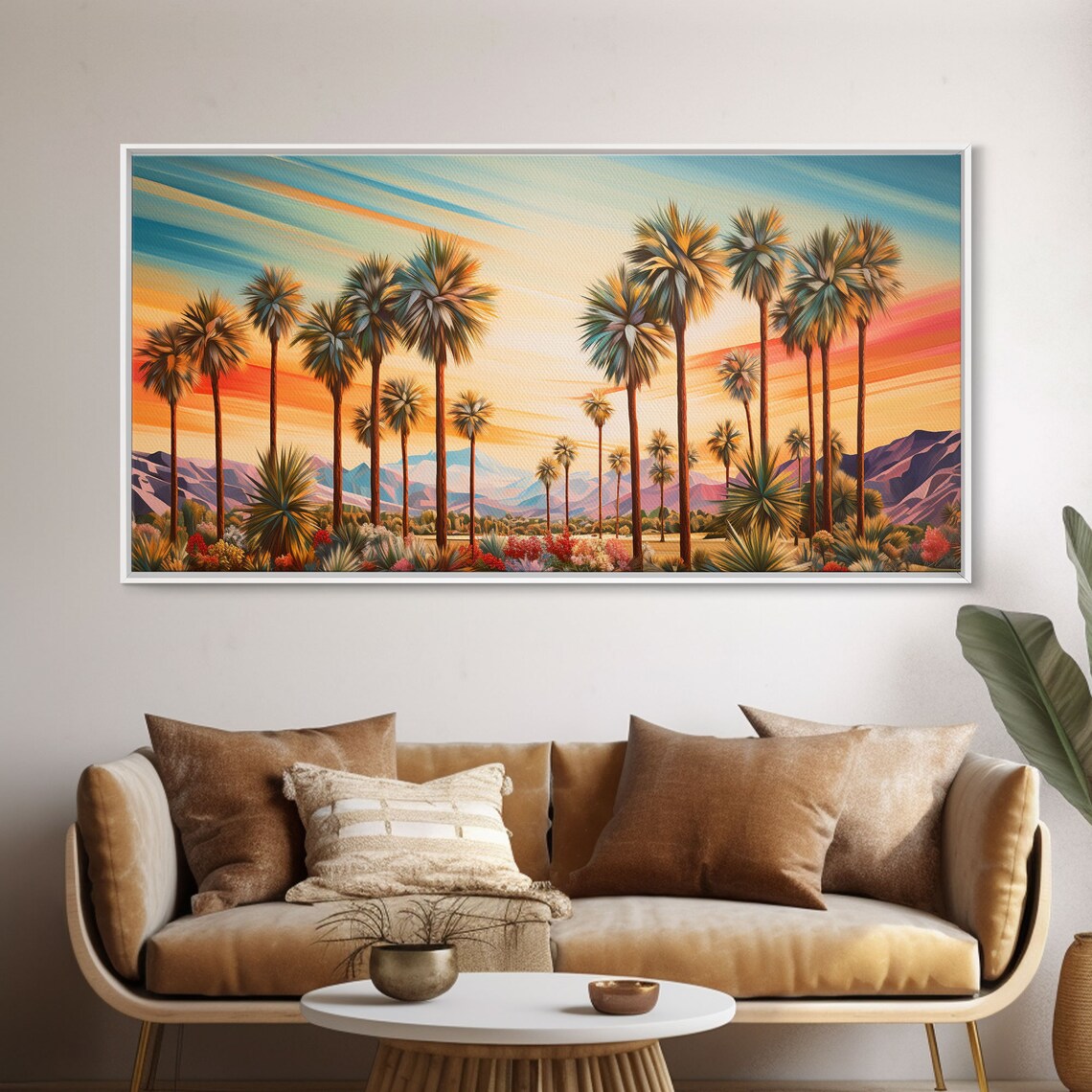 Desert Landscape Palm Tree Sunset Panoramic Art Print