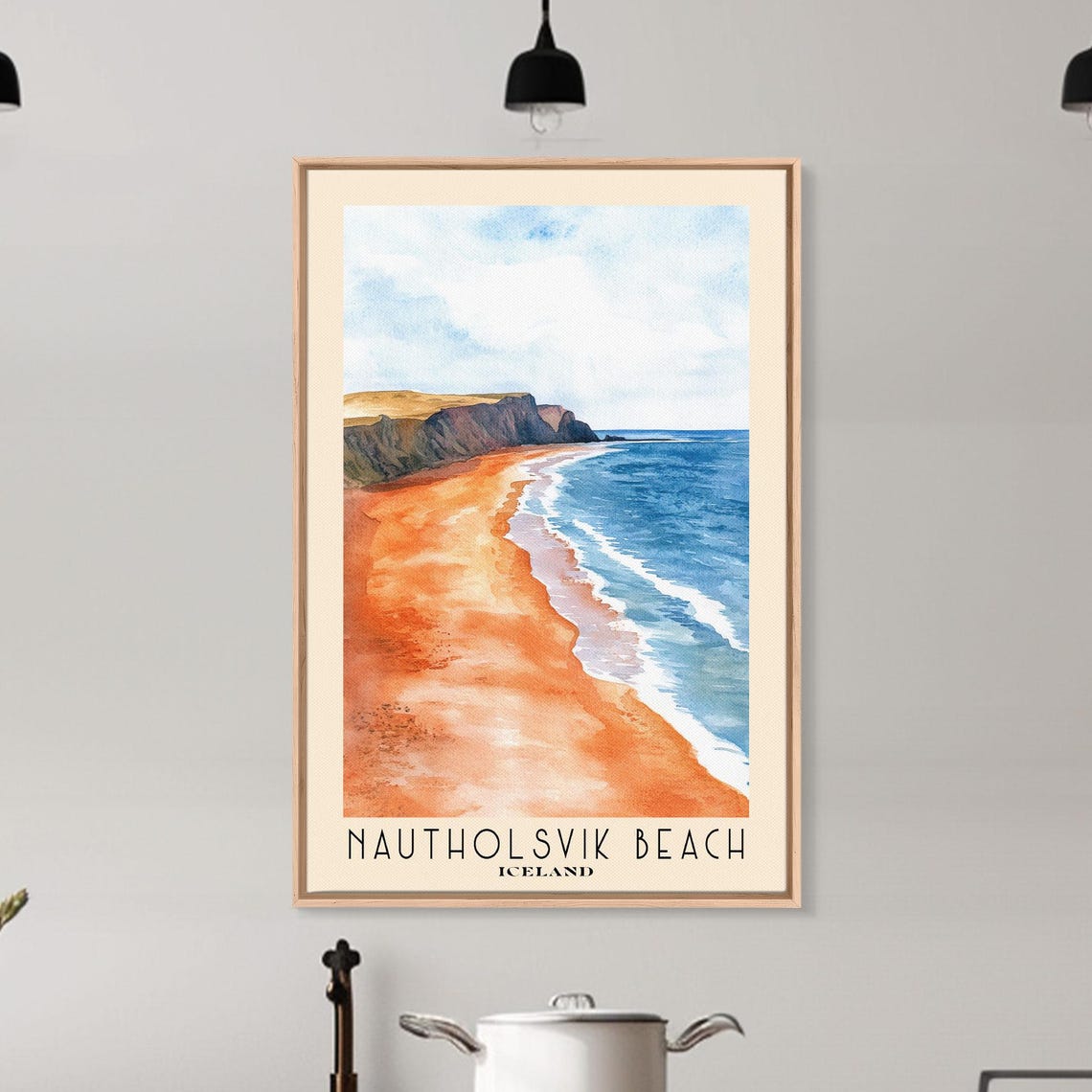 Nautholsvik Beach Iceland Red Volcanic Sand Cliff Watercolor Poster - Image 6