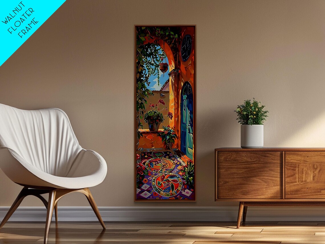 Spanish Courtyard Archway With Potted Plants Impasto Tile Door Poster