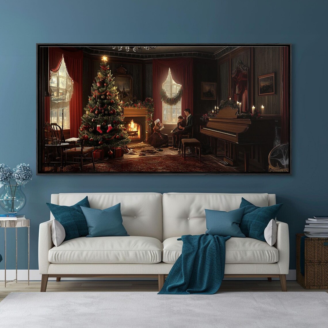 Victorian Christmas Parlor Tree Fireplace Elegant Vintage Wall Art - Image 6
