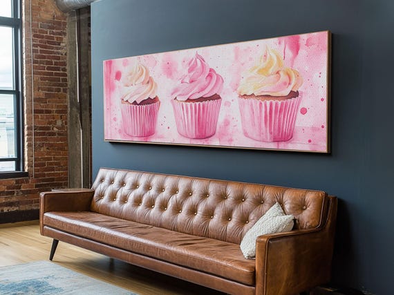 Vintage Pink Cupcakes Print Dessert Kitchen Art Whimsical Food Art Pink Wall Art Bakery Decor Guest Room Decor