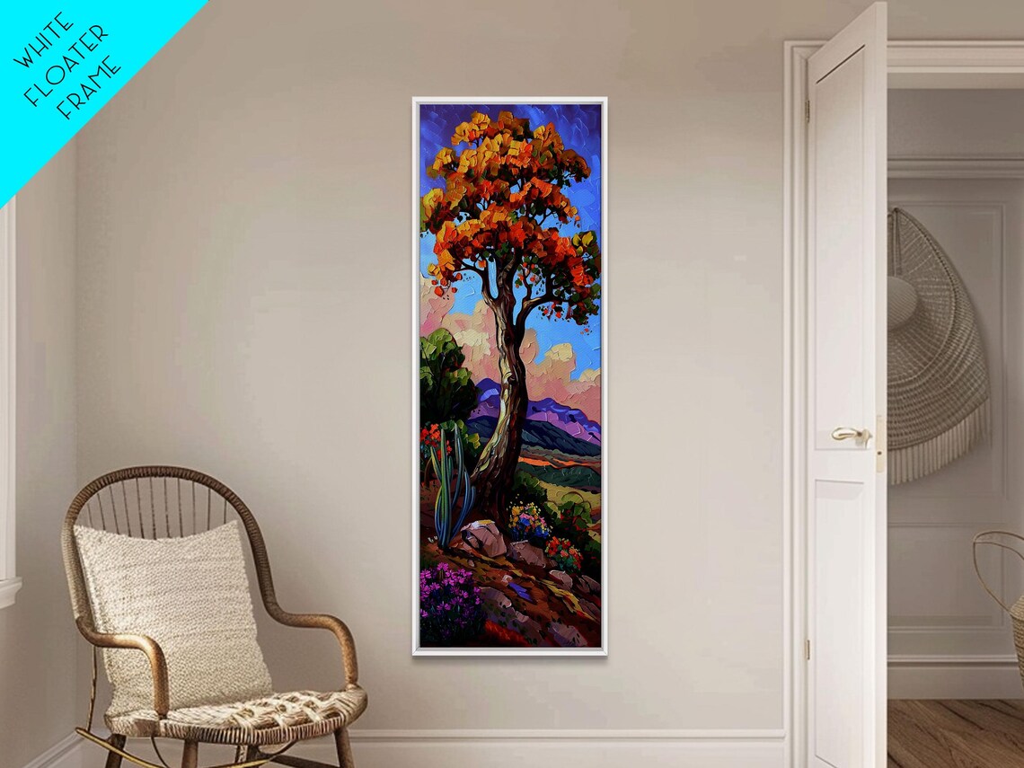 Autumn Tree Over Mountain Valley Impasto Oil Painting Landscape Poster - Image 6