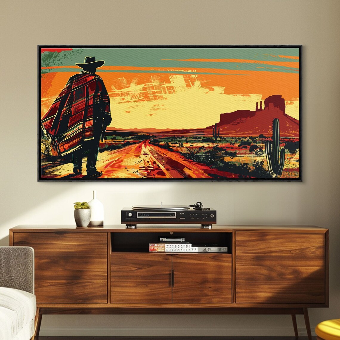 Abstract Cowboy In Desert Sunset Scene Boho Bedroom Art Framed Print Modern Living Room Decoration Rustic Wall Art - Image 5