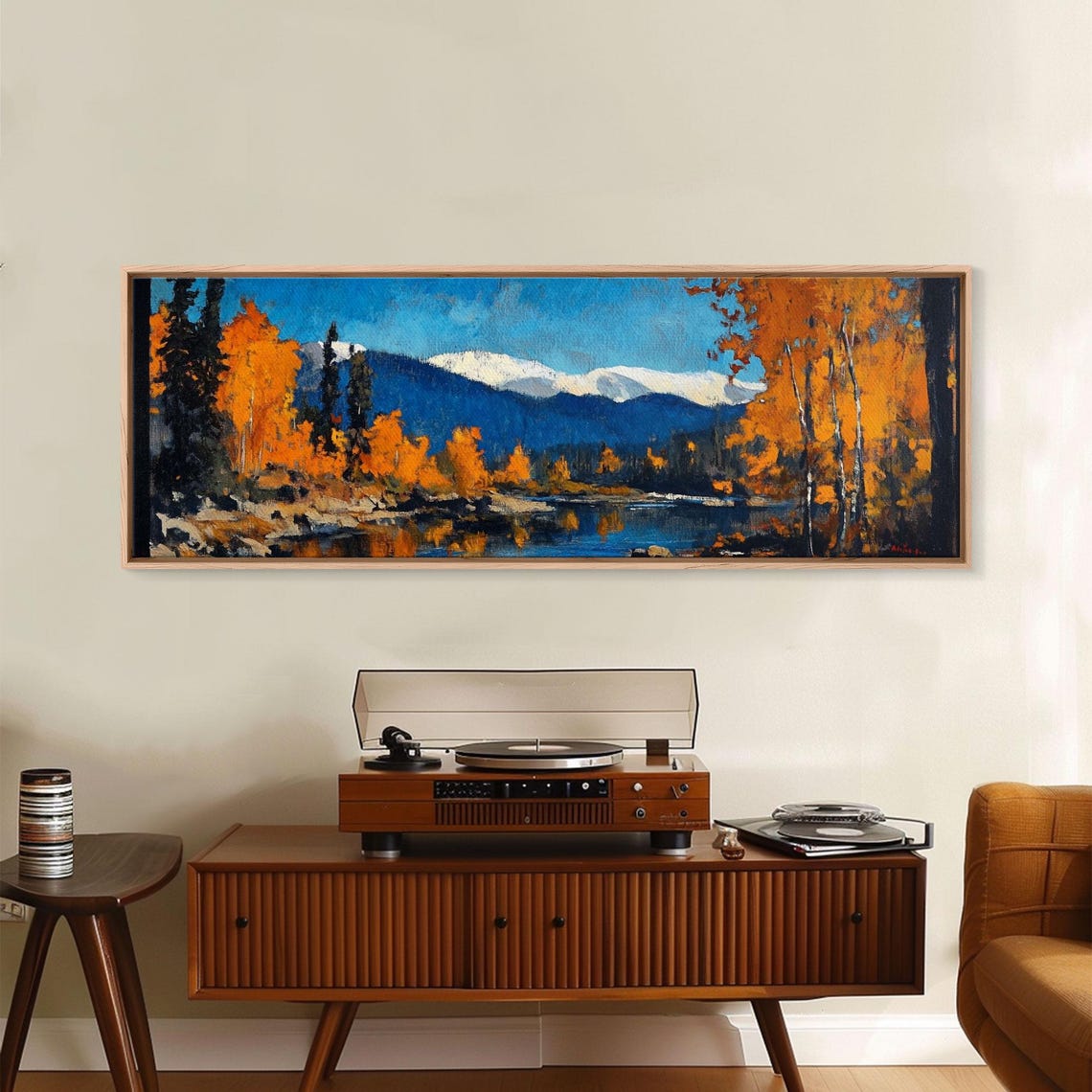 Autumn Aspen Grove Lake Blue Mountain Fall Painting Panoramic Art - Image 3