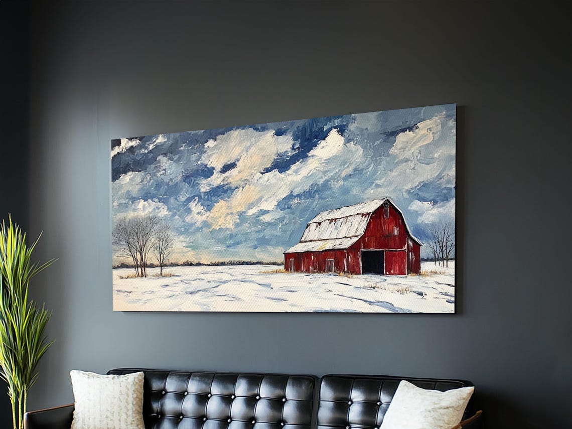Rustic Barn Wall Art Panoramic Farmhouse Farmhouse Wall Decor Old Barn Painting Print Wood Background Rustic Wall Decor