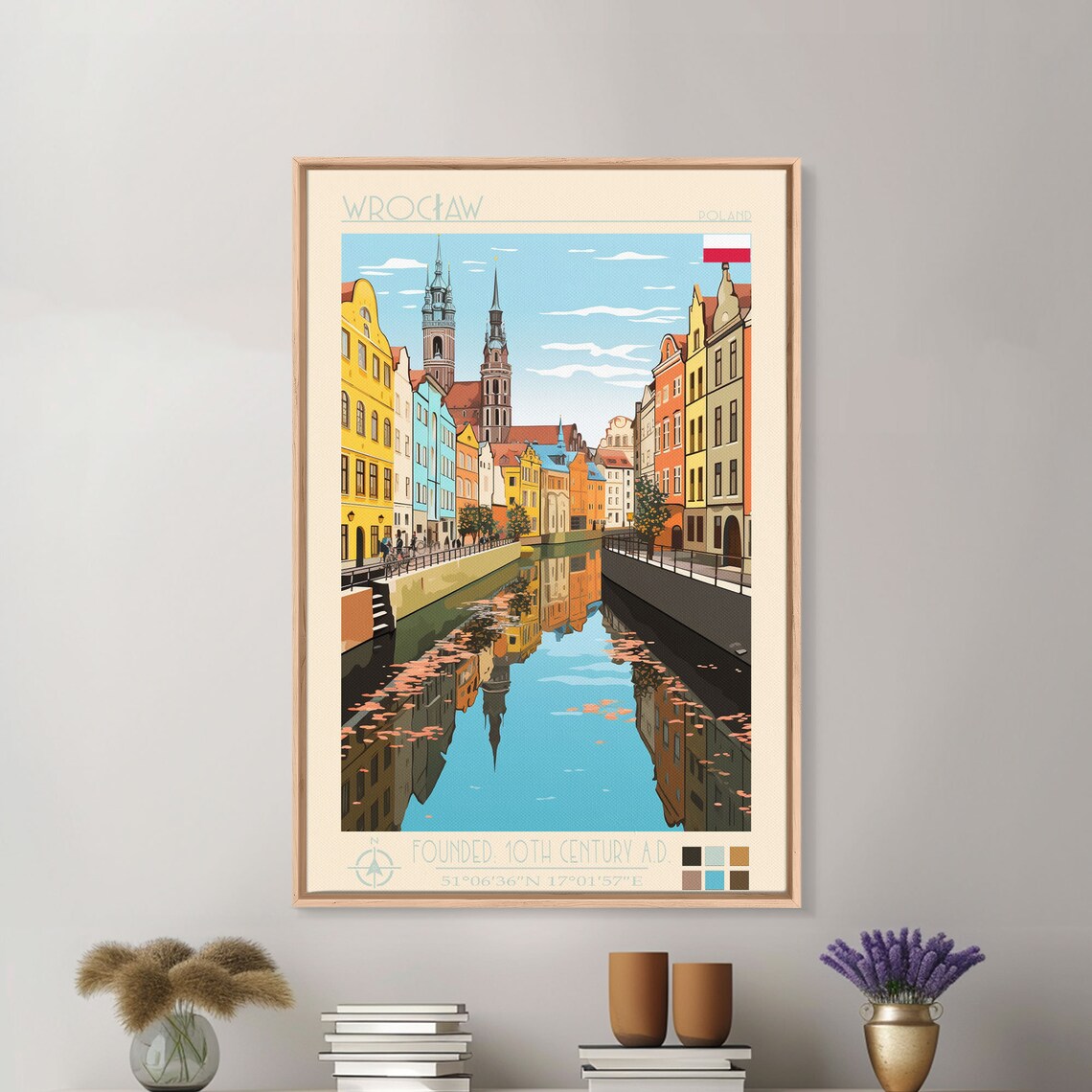 Wroclaw Poland Colorful Old Town Canal Reflection Travel Poster - Image 5