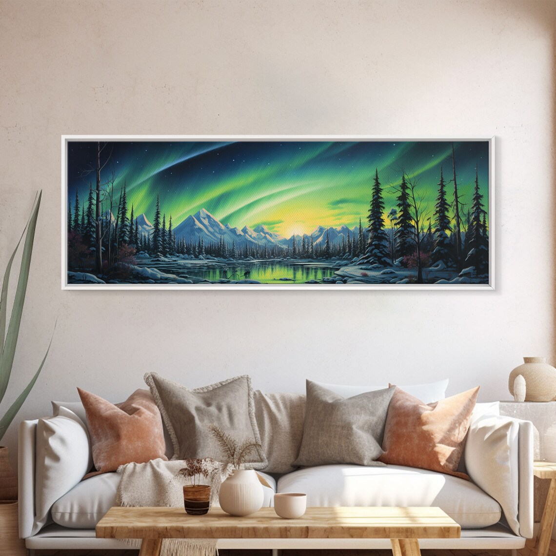 Aurora Borealis Framed Print Beautiful Alaskan Winter Landscape Painting Moody Art Unique Wall Art - Image 5