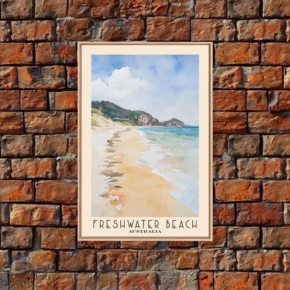 Freshwater Beach Australia Long Sandy Surf Beach Green Headlands Watercolor Poster - Image 5