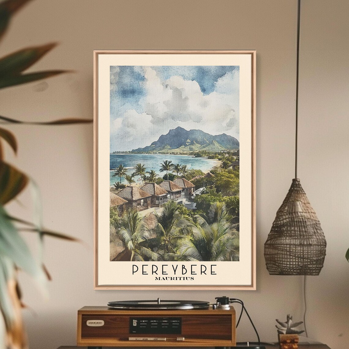Pereybere Mauritius Palm Village Mountain Turquoise Bay View Poster - Image 2