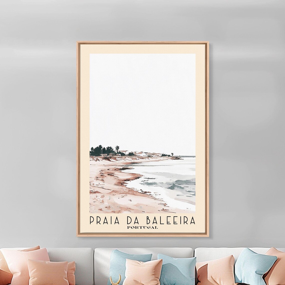 Praia da Baleeira Portugal Minimal Pale Shore Airy Watercolor Travel Poster - Image 3