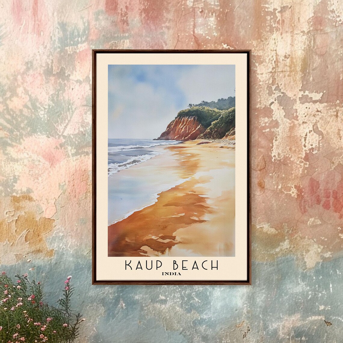 Kaup Beach India Golden Sand Red Cliffs Surf Watercolor Poster - Image 4