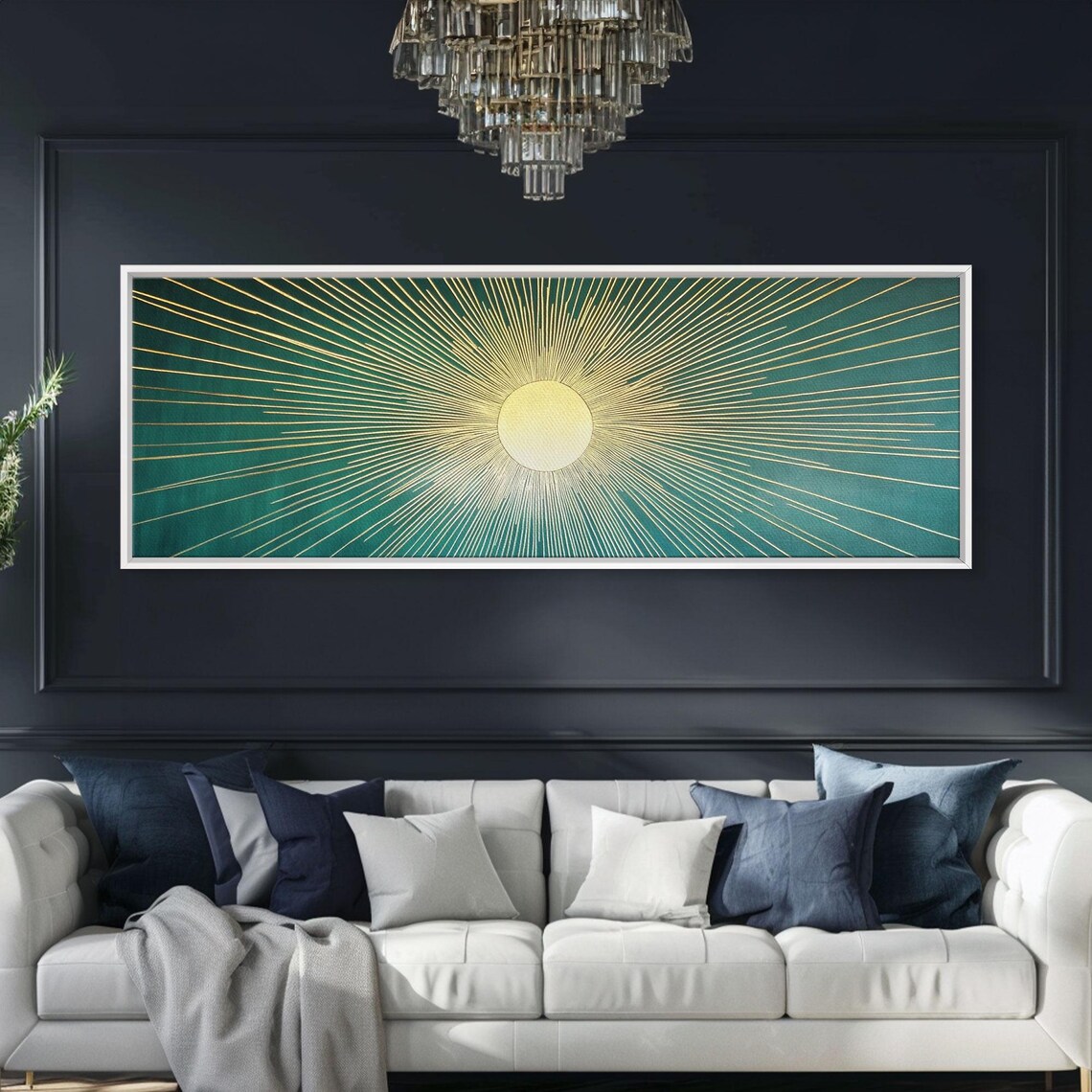 Art Deco Sunburst Emerald Green Gold Geometric Rays Wall Art Print