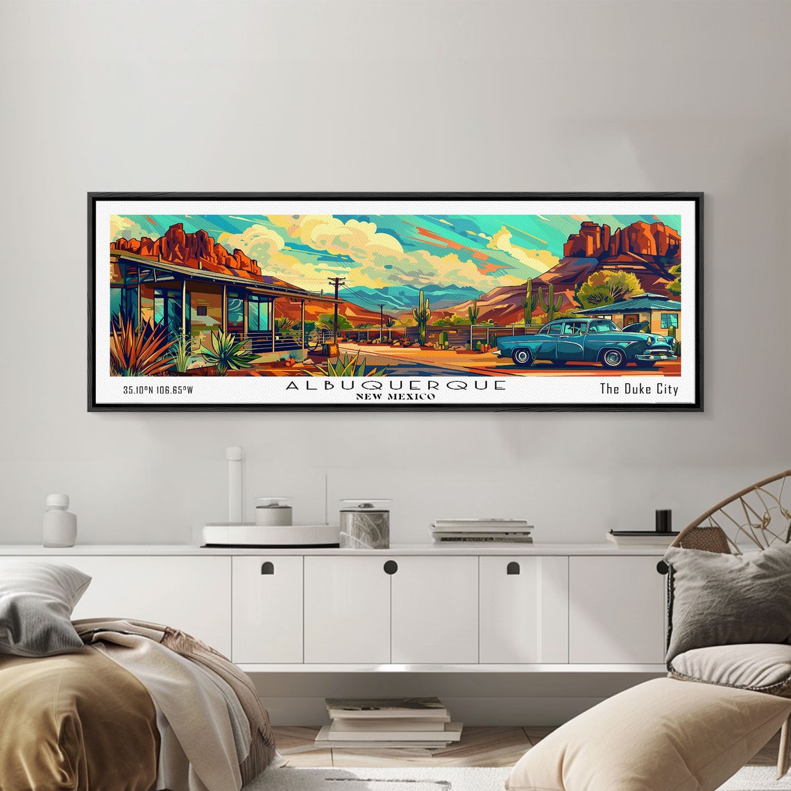 Albuquerque New Mexico Panoramic Desert Red Rocks Vintage Car Poster - Image 3