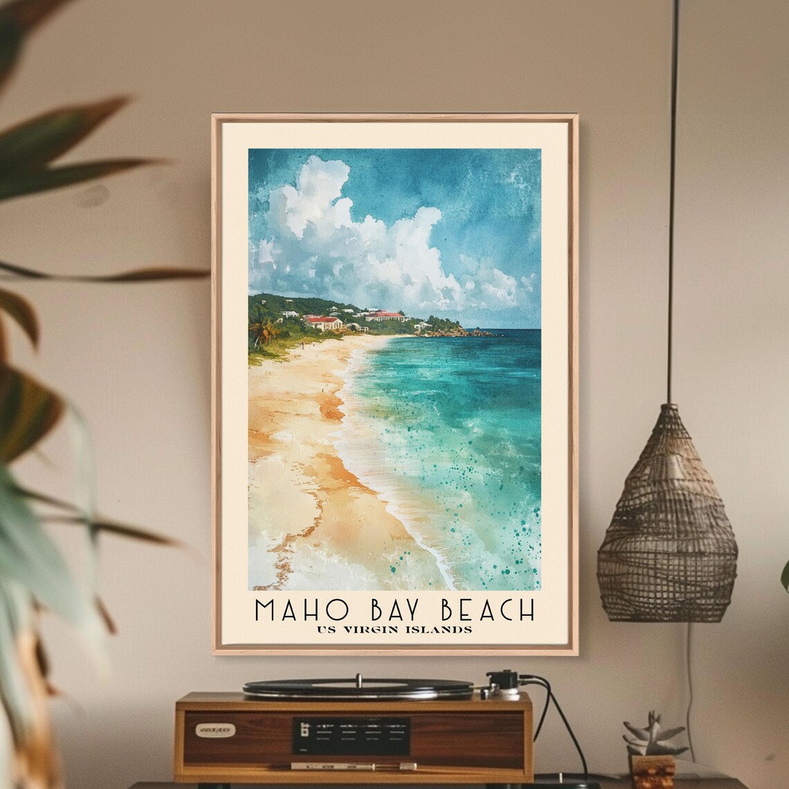 Maho Bay Beach US Virgin Islands White Sand Turquoise Surf Poster