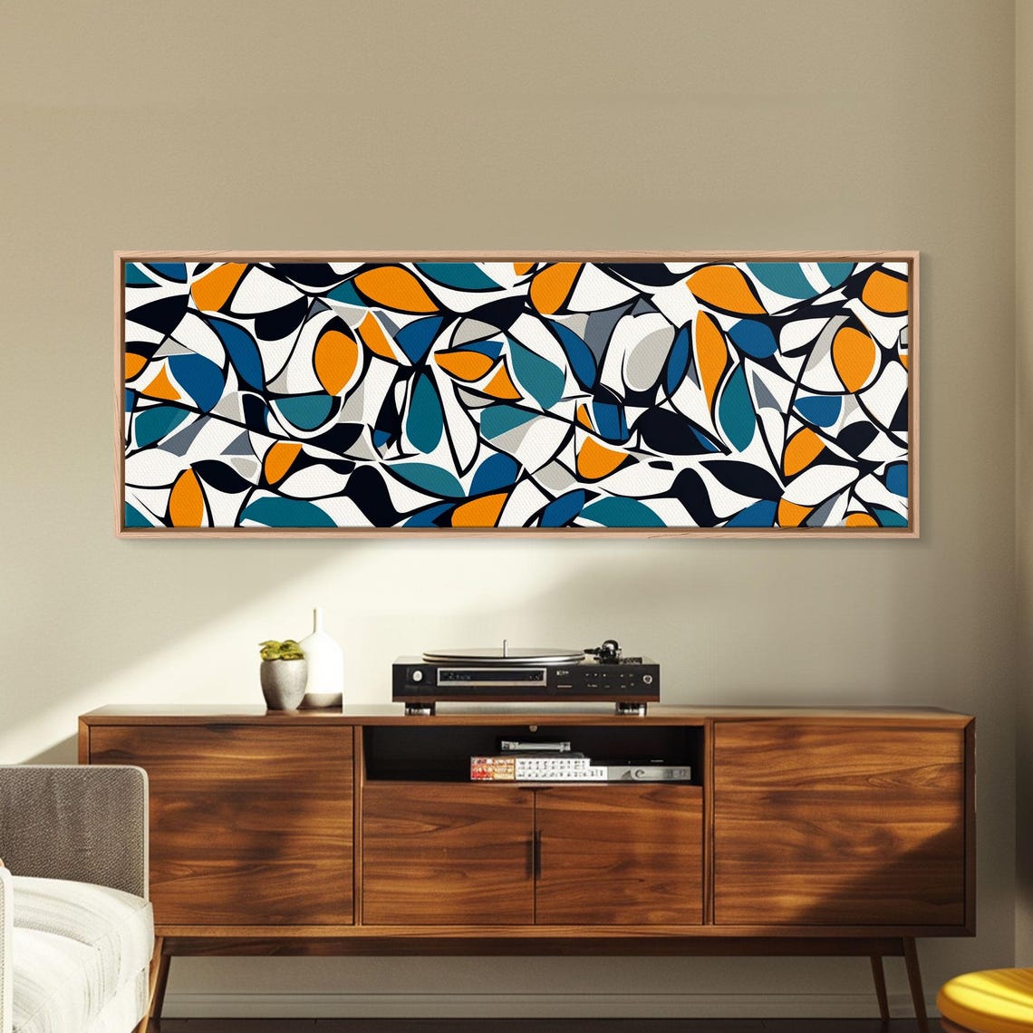 Mid Century Modern Art Floral Abstract Pattern Panoramic Print Retro Loft Art Large Wall Art Geometric Abstract Art - Image 3