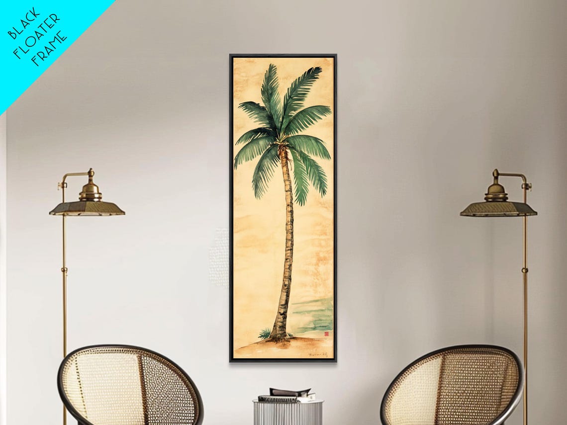 Tall Tropical Palm Tree Lush Green Fronds Warm Sunset Beach Art Poster - Image 3