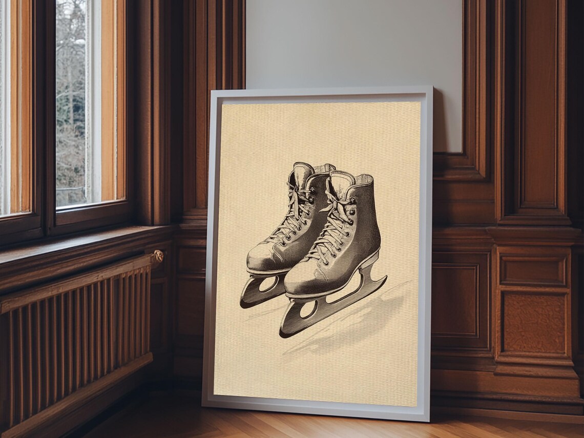 Vintage Ice Skates Sepia Sketch Minimalist Winter Sports Poster Print - Image 5