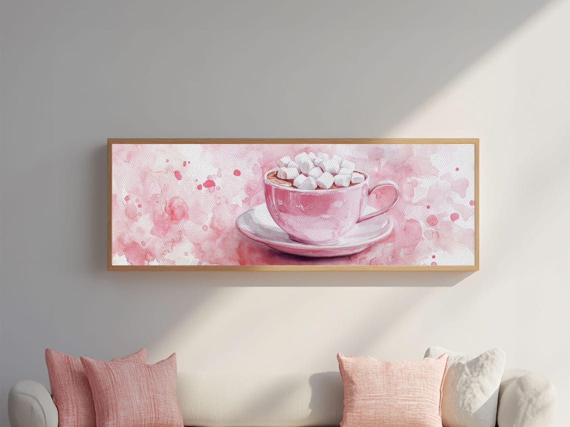 Pink Hot Cocoa Cup Marshmallows Watercolor Cozy Kitchen Poster - Image 5