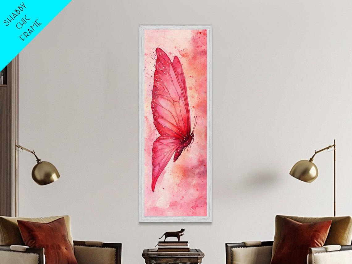 Butterfly Side View Framed Print Pink Wall Art Light Pink Wall Art Vertical Wall Art Rustic Decor Above Couch Art - Image 3