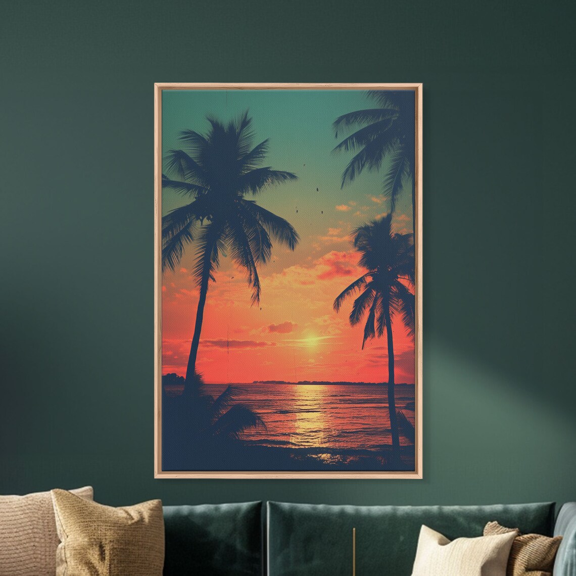 Palm Tree Silhouette Tropical Sunset Ocean Beach Photography Poster