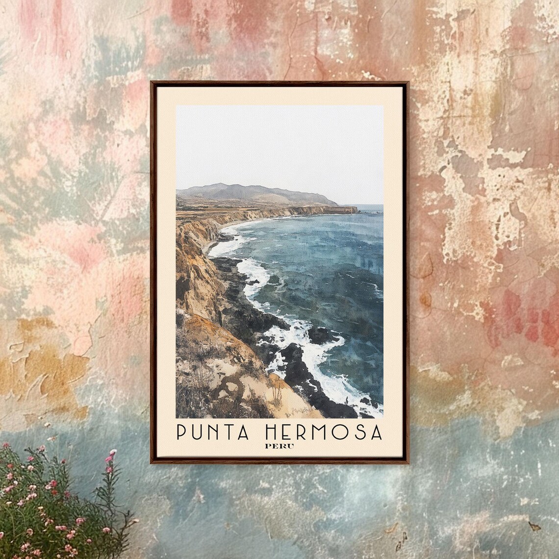 Punta Hermosa Peru Dramatic Rocky Cliffs Crashing Surf Travel Poster