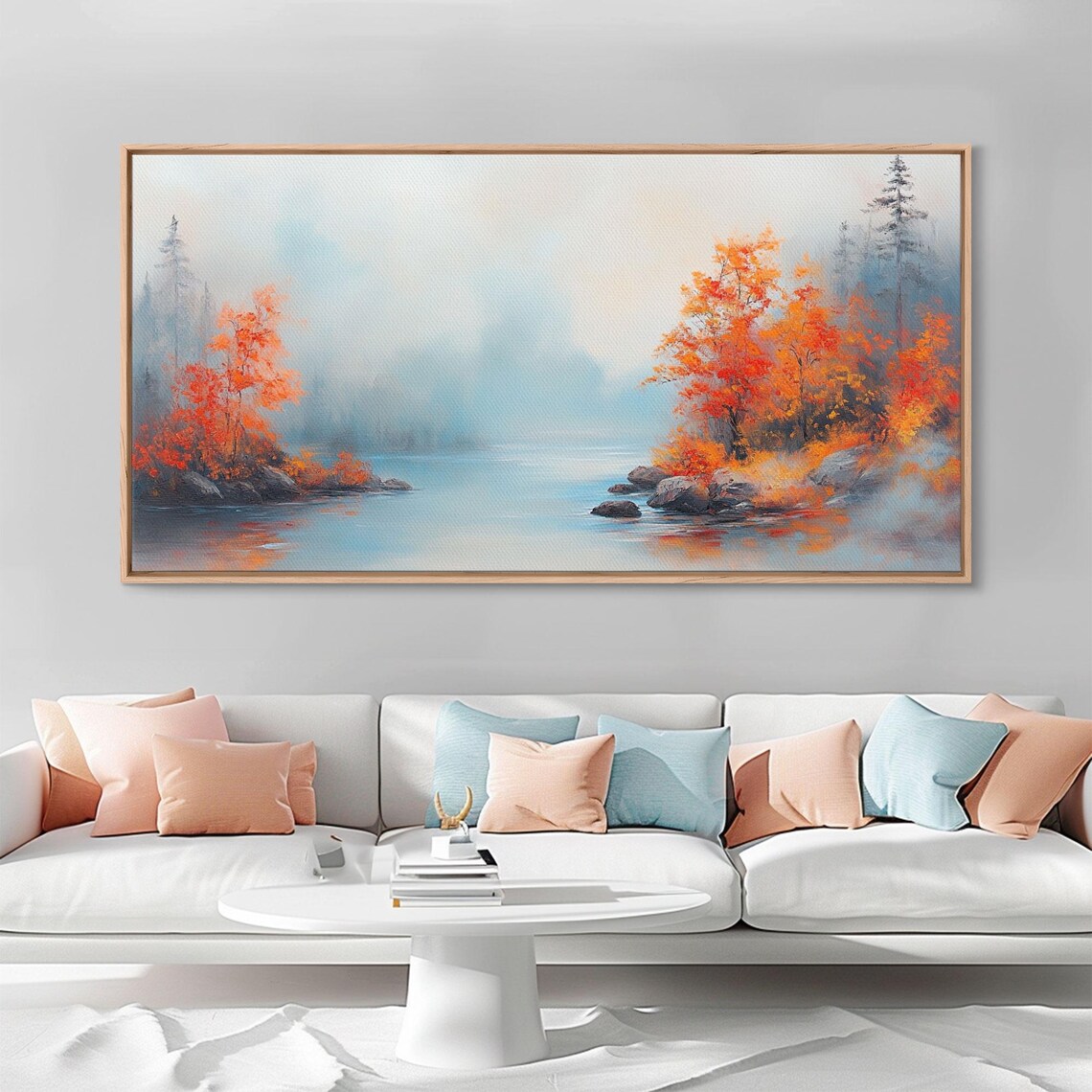 Fall On The Lake Misty Water Orange Autumn Trees Rocky Shore Poster - Image 4