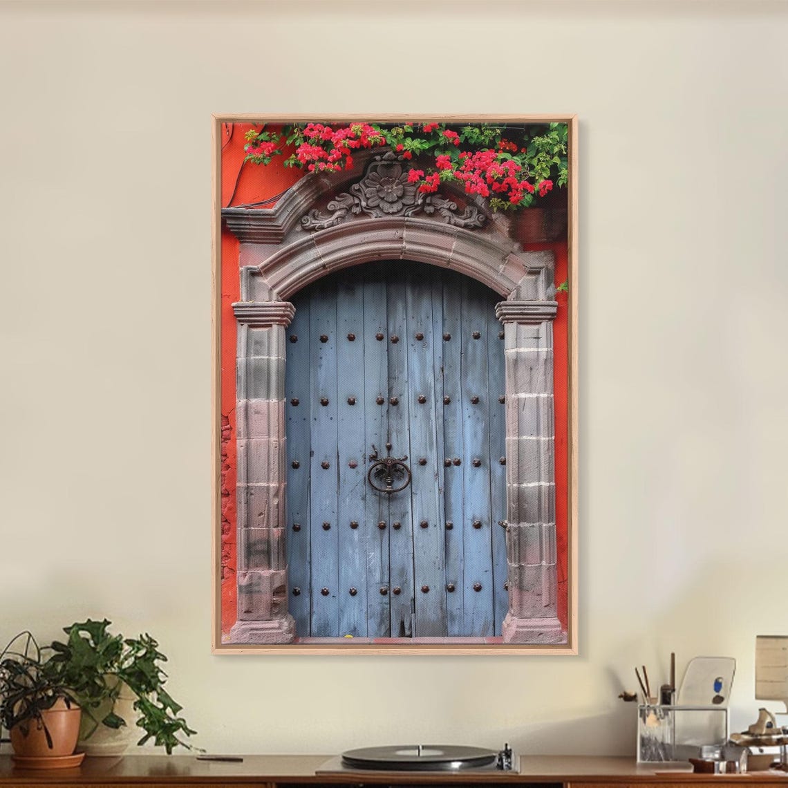 Mexican Style Colorful Architecture Framed Print Tall Art Depicting Traditional Blue Doors - Image 4
