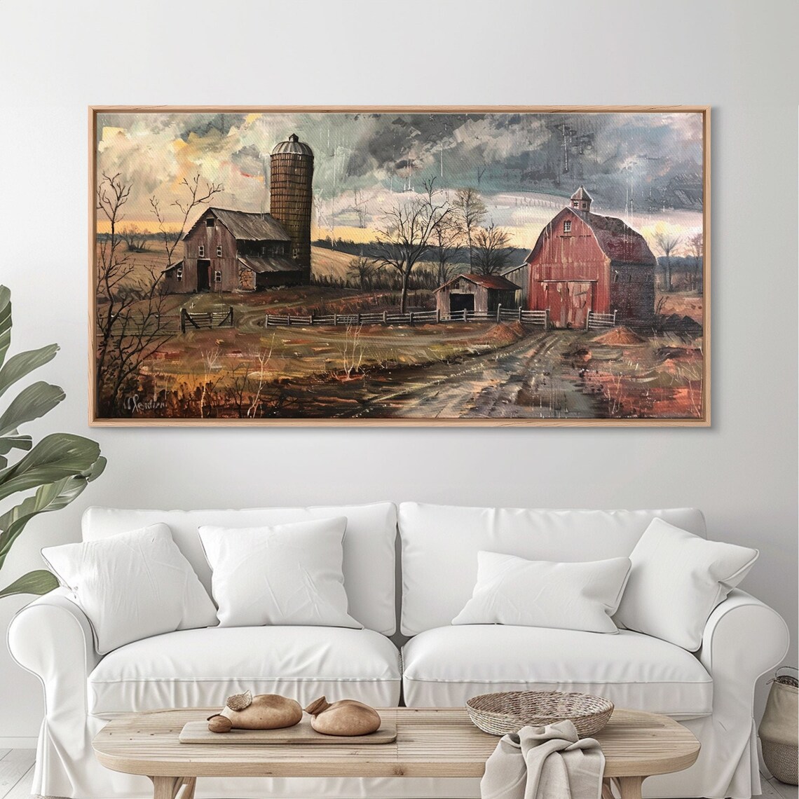 Vintage Farm Scene With Silos, Rustic Farmhouse Art Print