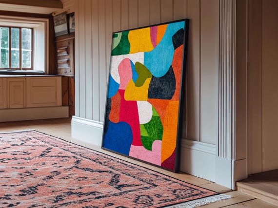 Colorful Geometric Shapes Framed Print Modern Matisse Wall Art Adding Whimsical Charm To Bright Living Room Or Dorm Decor