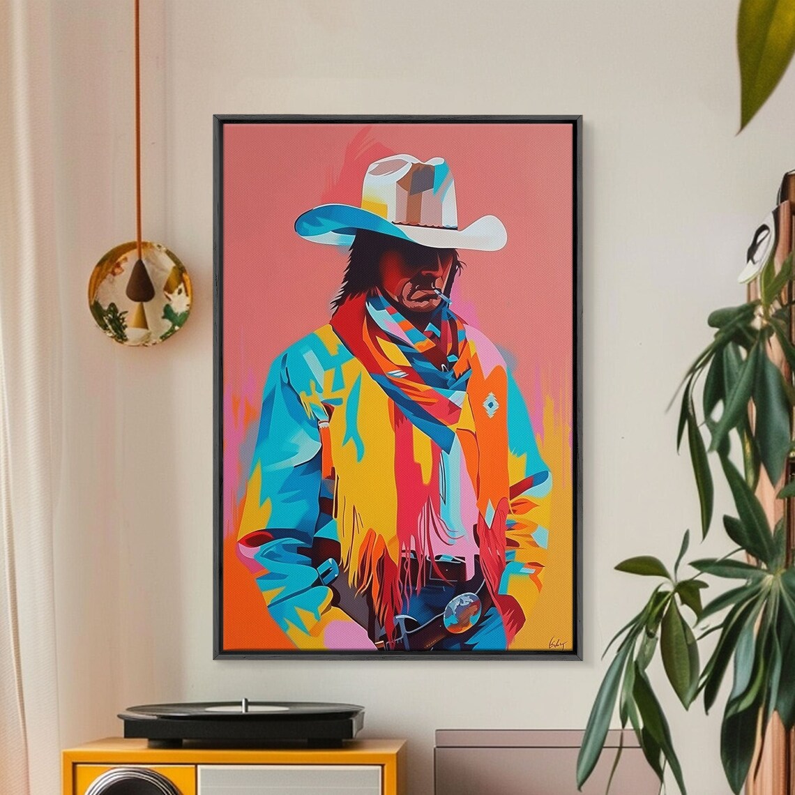 Modern Pop Art Cowboy With Scarf And Hat Colorful Wall Poster - Image 2