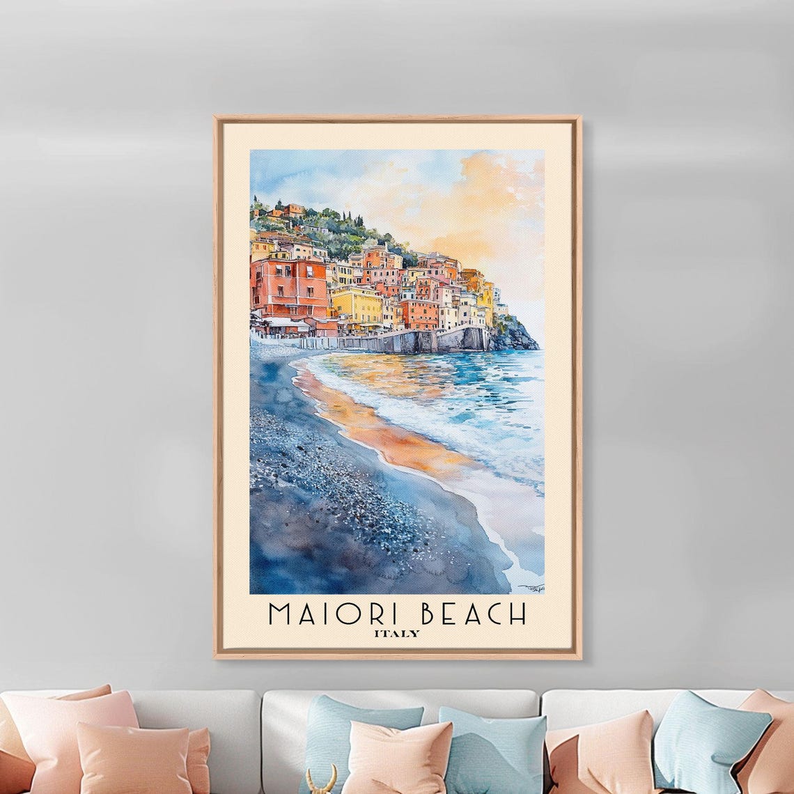 Maiori Beach Italy Colorful Cliffside Town Pebble Beach Sunset Poster - Image 3