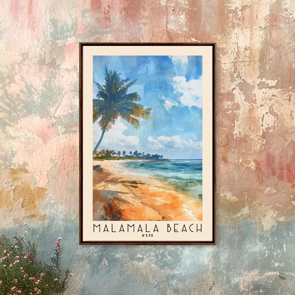 Malamala Beach Fiji Leaning Palm Golden Sand Turquoise Sea Travel Poster - Image 5