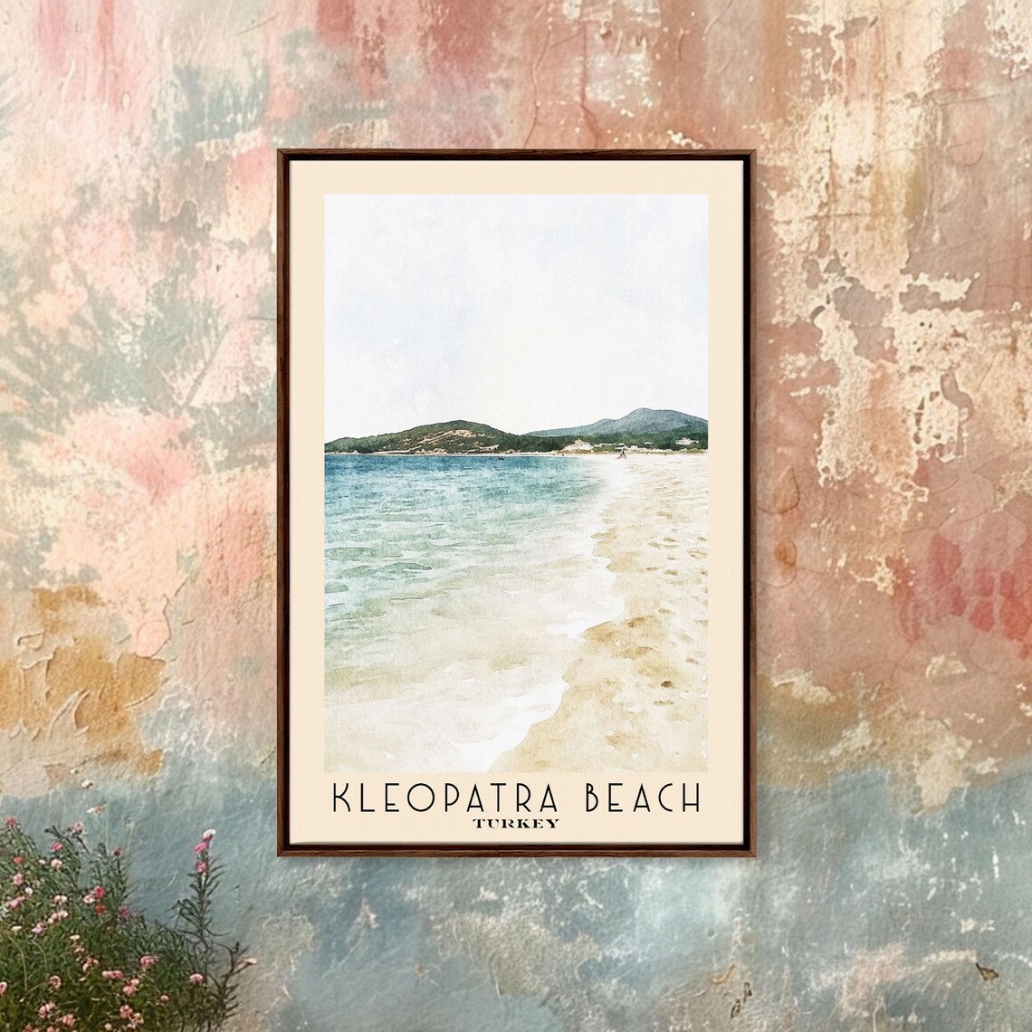 Kleopatra Beach Turkey White Sand Shore Green Headland Watercolor Poster - Image 4