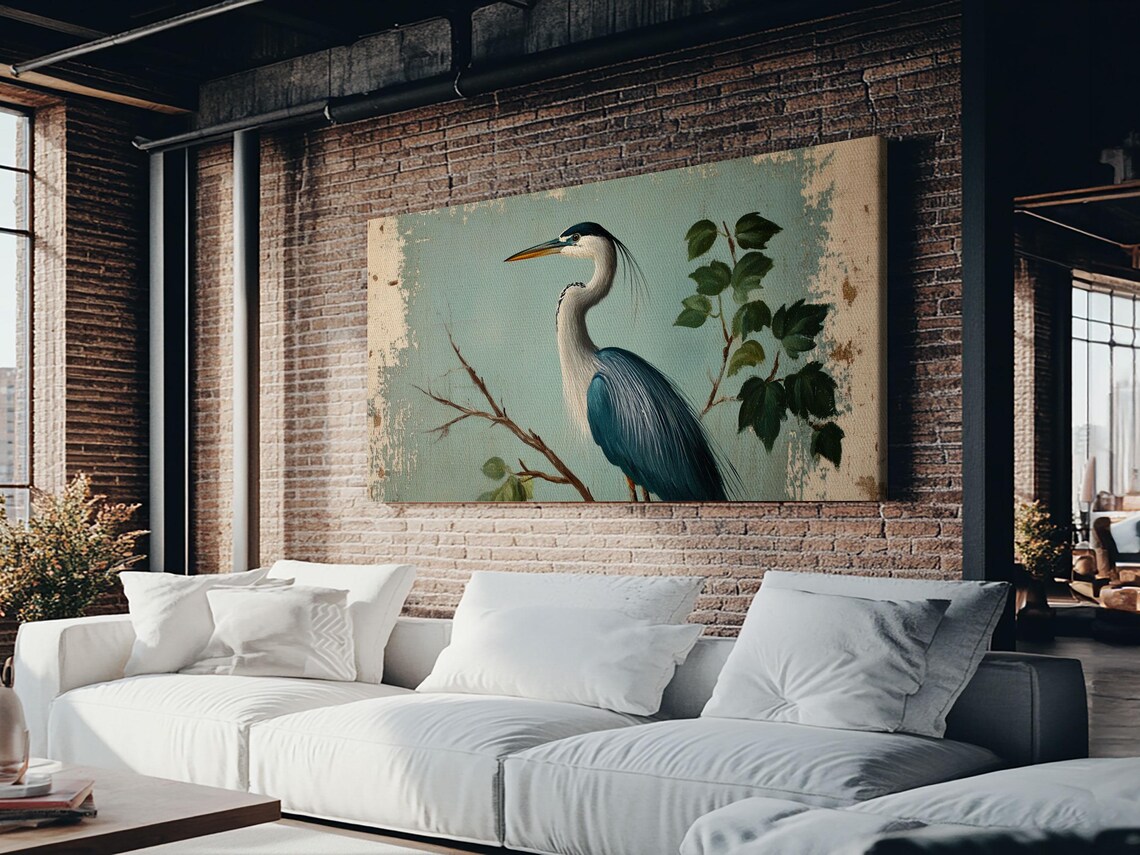 Blue Heron Funky Painting Art Print, Great Blue Heron