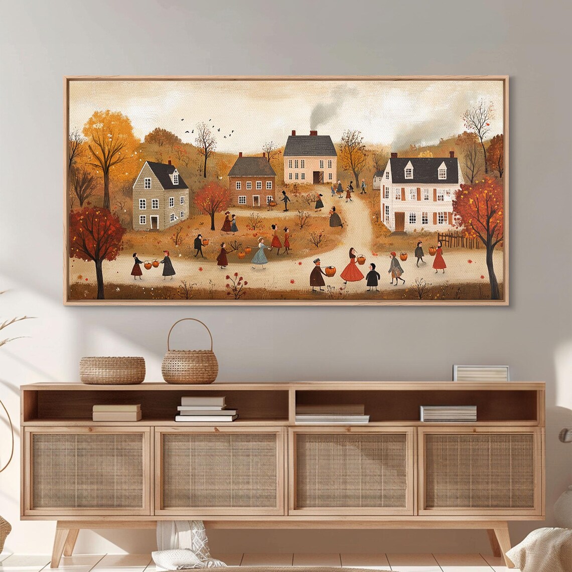 Autumn Harvest Village Folk Art Pumpkin Houses Country Scene Poster - Image 6