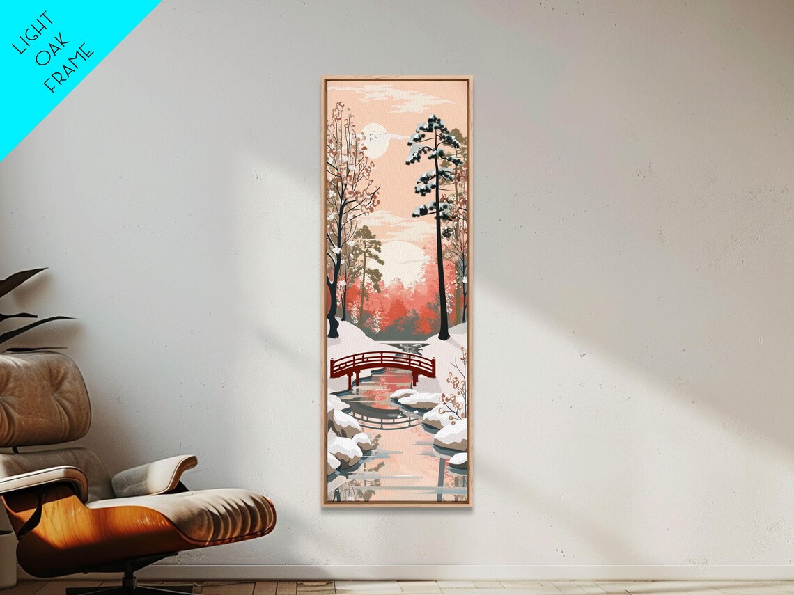 Japanese Winter Red Bridge Snow Pines Serene Landscape Art Poster - Image 5