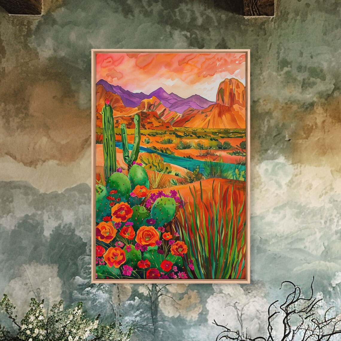 Southwest Desert Cactus Sunset Orange Mountains Landscape Wall Poster - Image 4