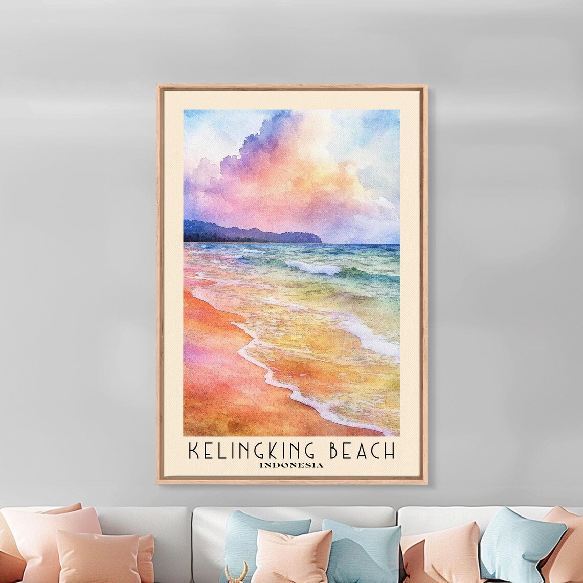 Kelingking Beach Indonesia Pastel Sunset Waves Shore Watercolor Poster - Image 3