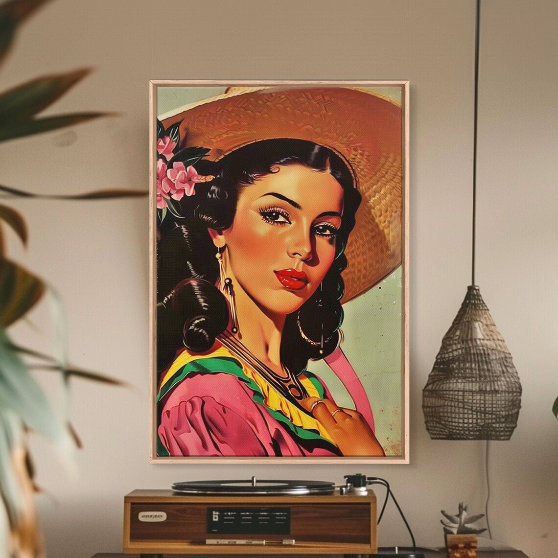 Vintage Elegant Lady Straw Hat Floral Portrait Retro Wall Art Poster - Image 5