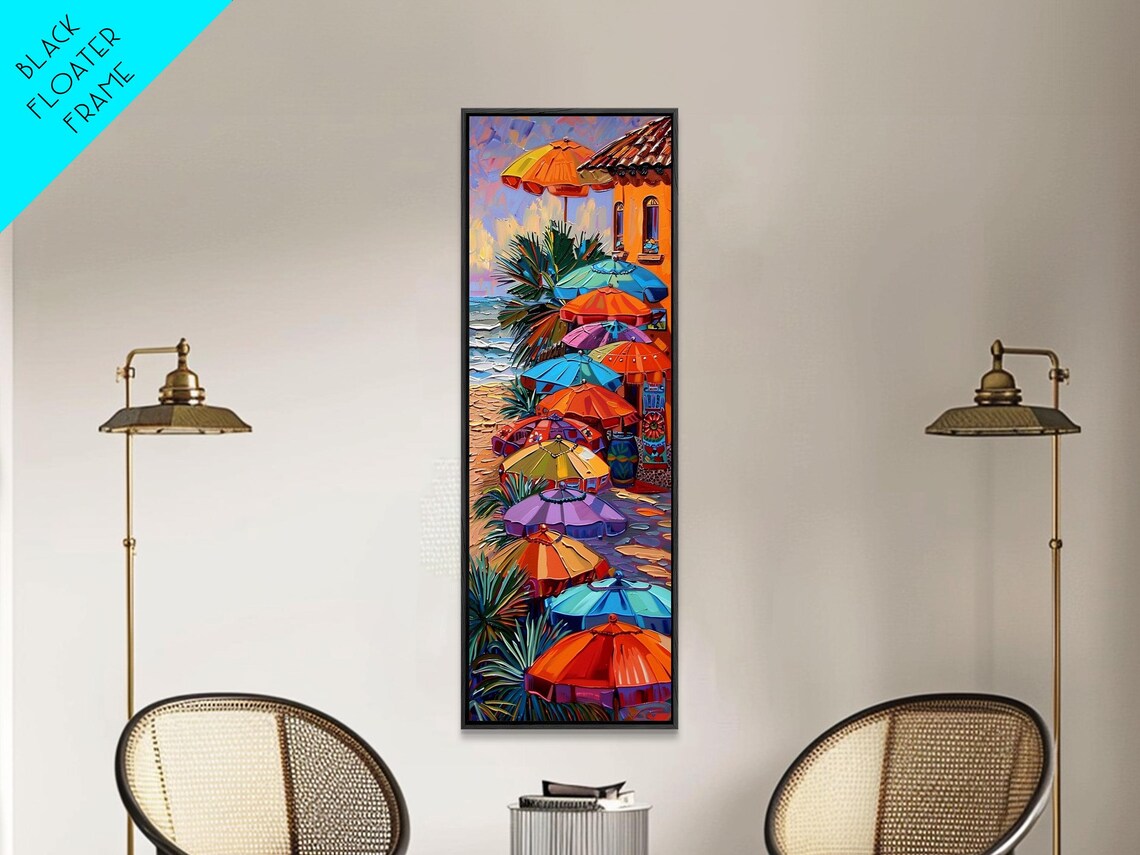 Colorful Beach Umbrellas Tropical Sand Terracotta Building Travel Poster - Image 6