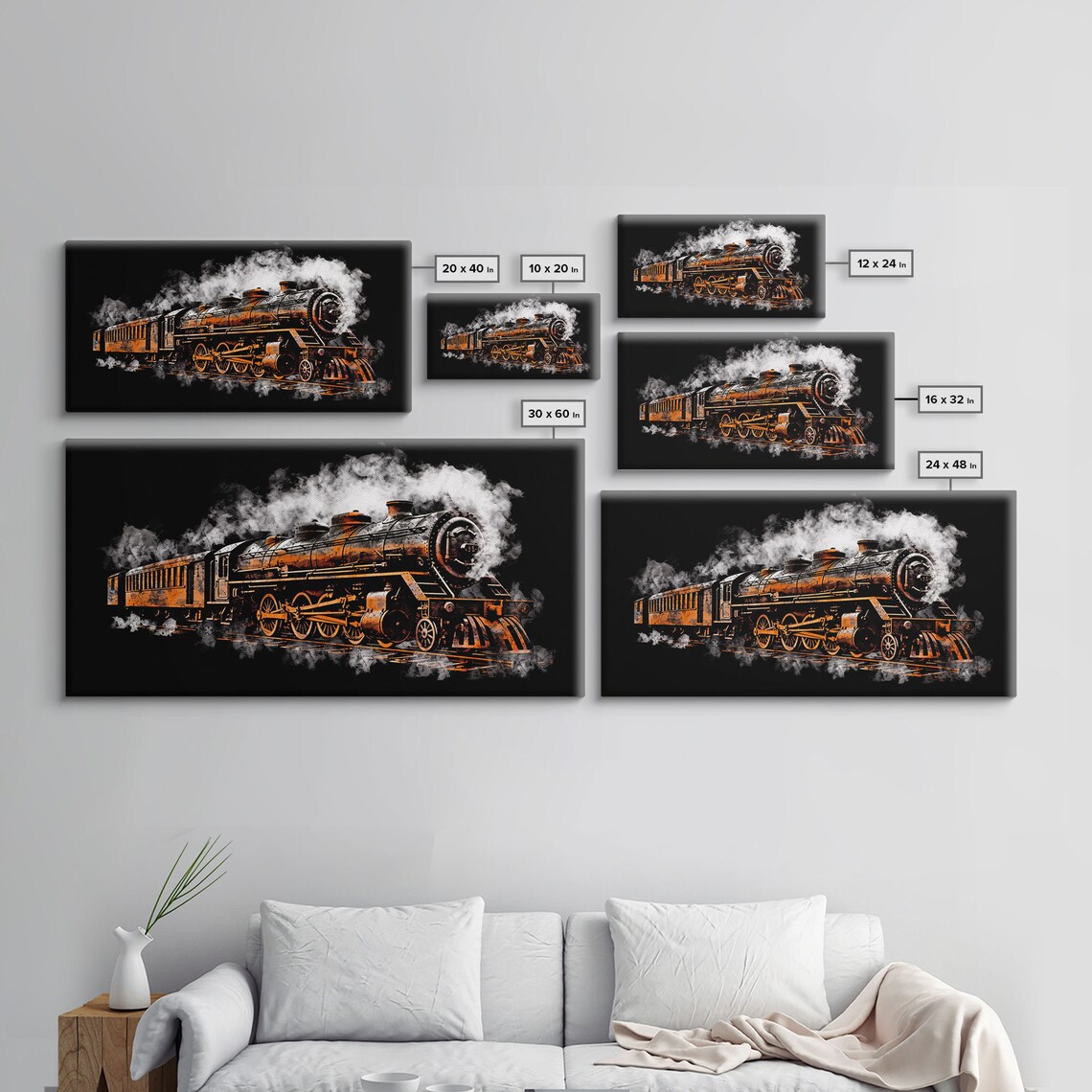 Locomotive Wall Decor Orange Steam Train Wall Art Retro Train Wall Art Panoramic Wall Decor Print Wall Art Framed Art - Image 2