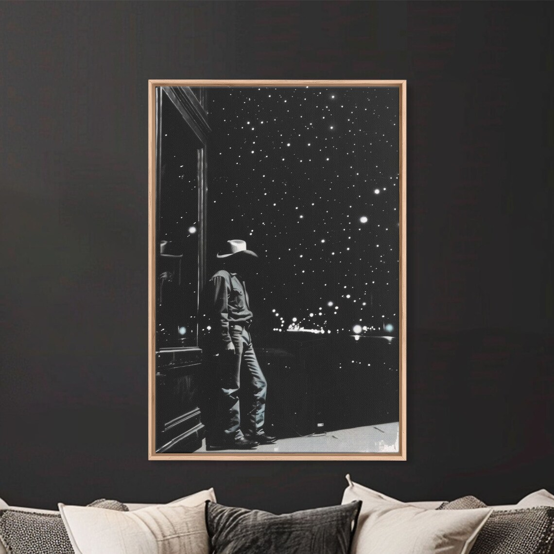 Cowboy Silhouette Gazing At Starry Night Sky Western Art Poster - Image 5