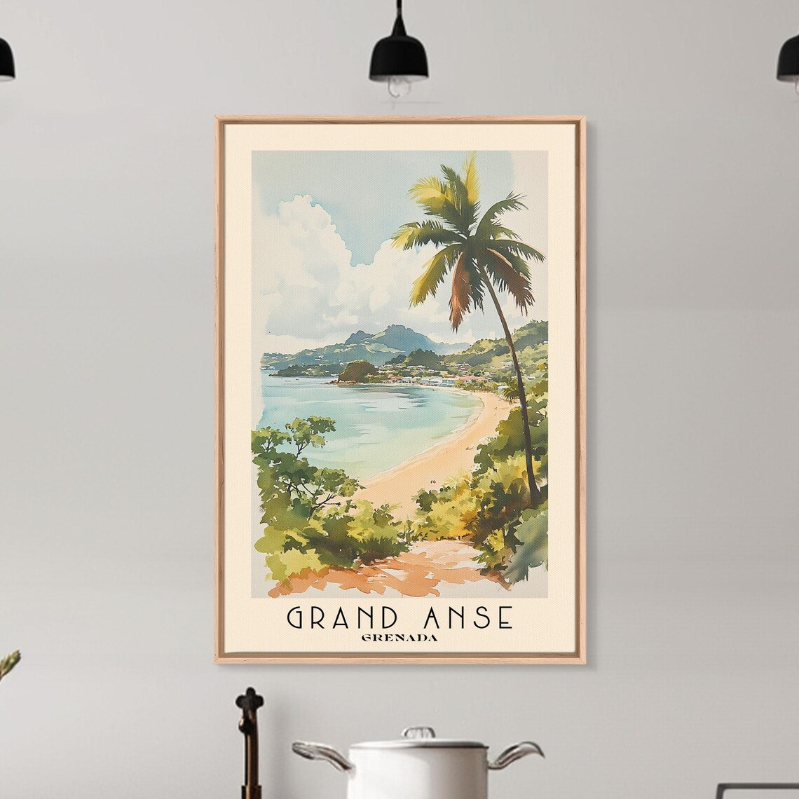 Grand Anse Grenada Crescent Bay Hilltop View Palm Watercolor Poster - Image 6