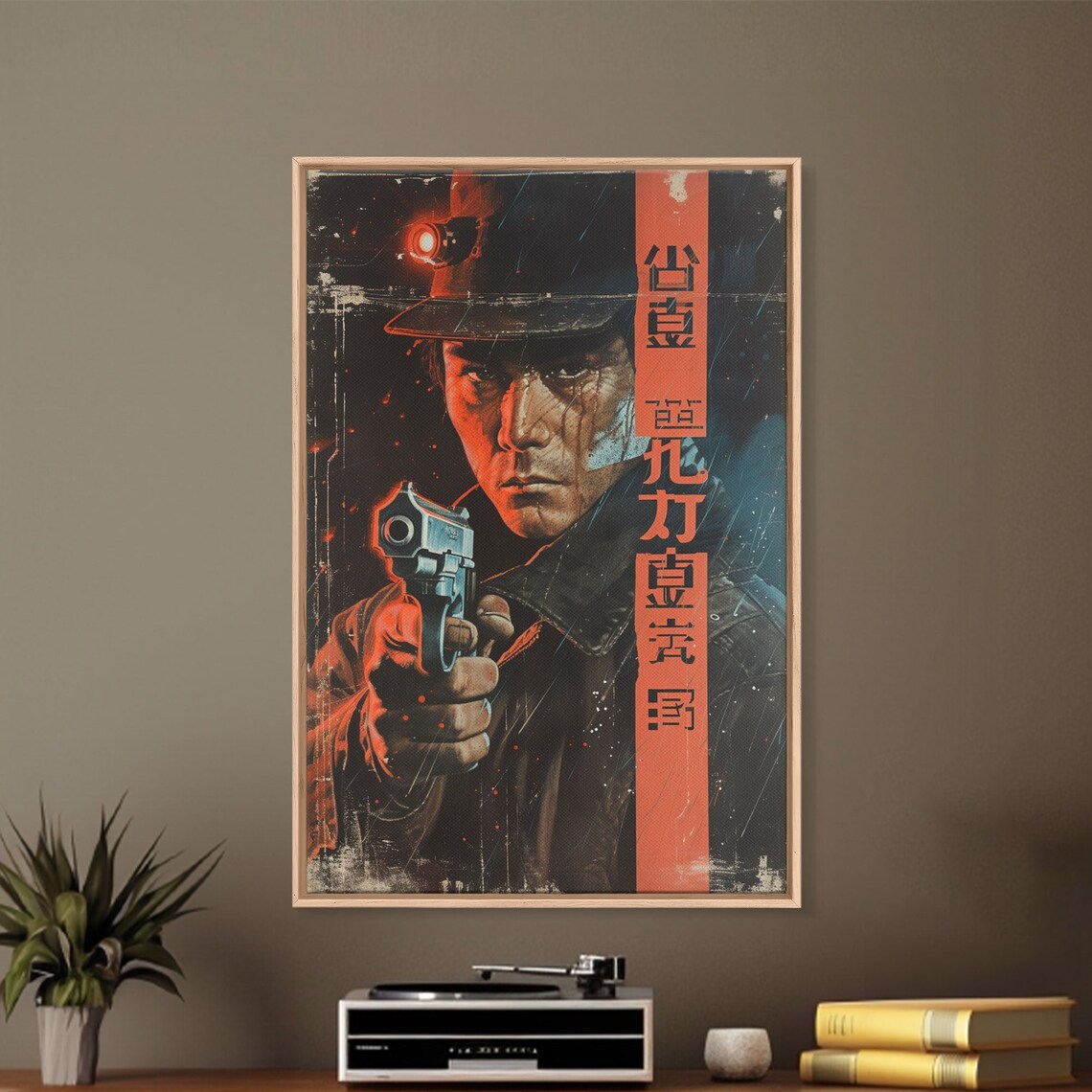 Japanese Detective Noir Film Red Neon Rain Gunslinger Wall Art - Image 4