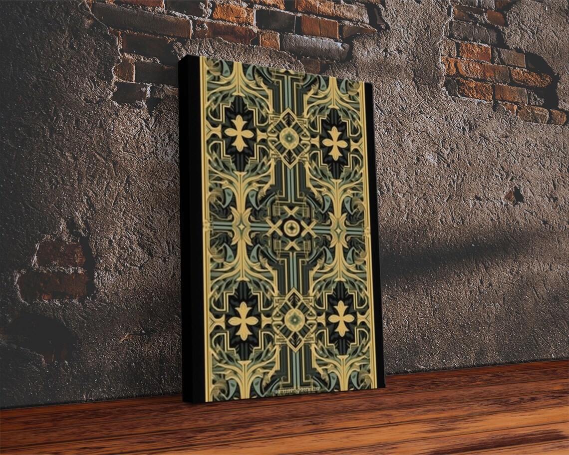 Art Deco Gold Green Ornamental Pattern Vintage 1920s Style Wall Poster - Image 2