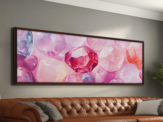 Pink Gemstones Watercolor Blush Rose Quartz Crystal Facets Poster