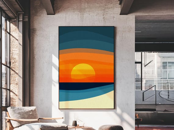 Abstract Sunset Panoramic Print Art Deco Wall Art Colorful Boho Style Home Decor For Living Room Or Bedroom Nuevart