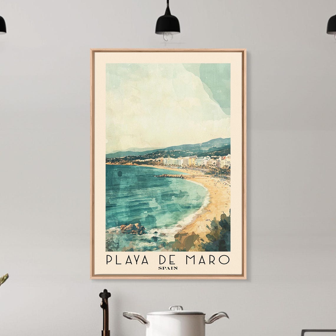 Playa De Maro Spain Teal Bay Curve Golden Sand Rocky Point Poster - Image 6